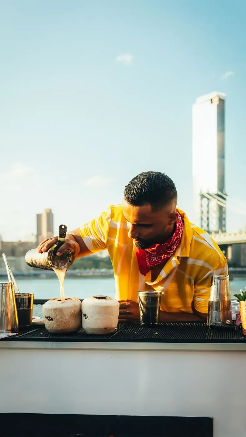 Mid-shake on the rooftop bar